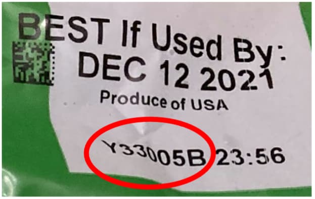 La etiqueta de uno de los productos, proveniente de la planta de Yuma, Arizona.
