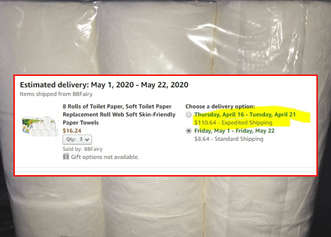 Empresa en Amazon cobra más de $100 por envío de rollos de papel sanitario