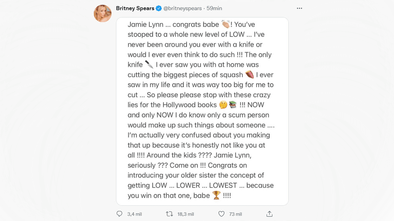 Britney Spears niega las acusaciones de su hermana Jamie Lynn.