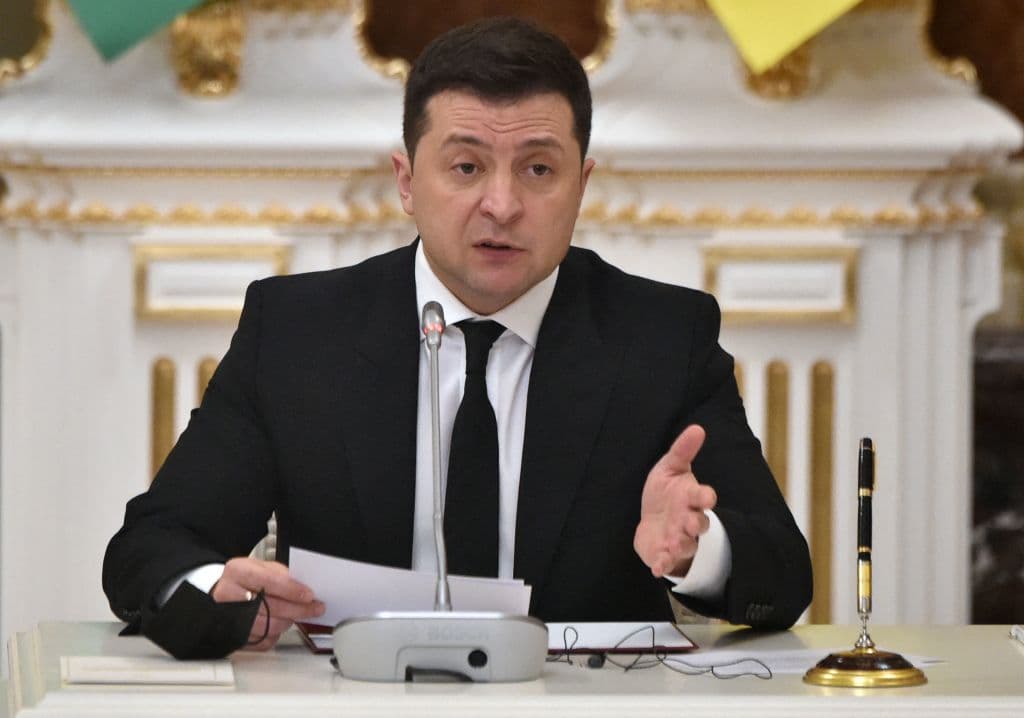 El mandatario ucraniano, Volodymyr Zelensky, en una conferencia el 14 de enero de 2022.