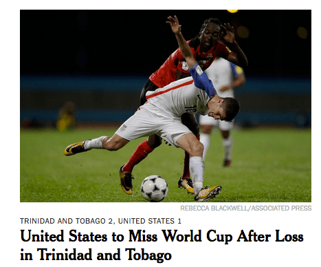 El diario New York Times ni siquiera tuvo la eliminación de su selección al Mundial en la primera plana de su sitio web y apenas reportó que la derrota contra Trinidad y Tobago los eliminó.