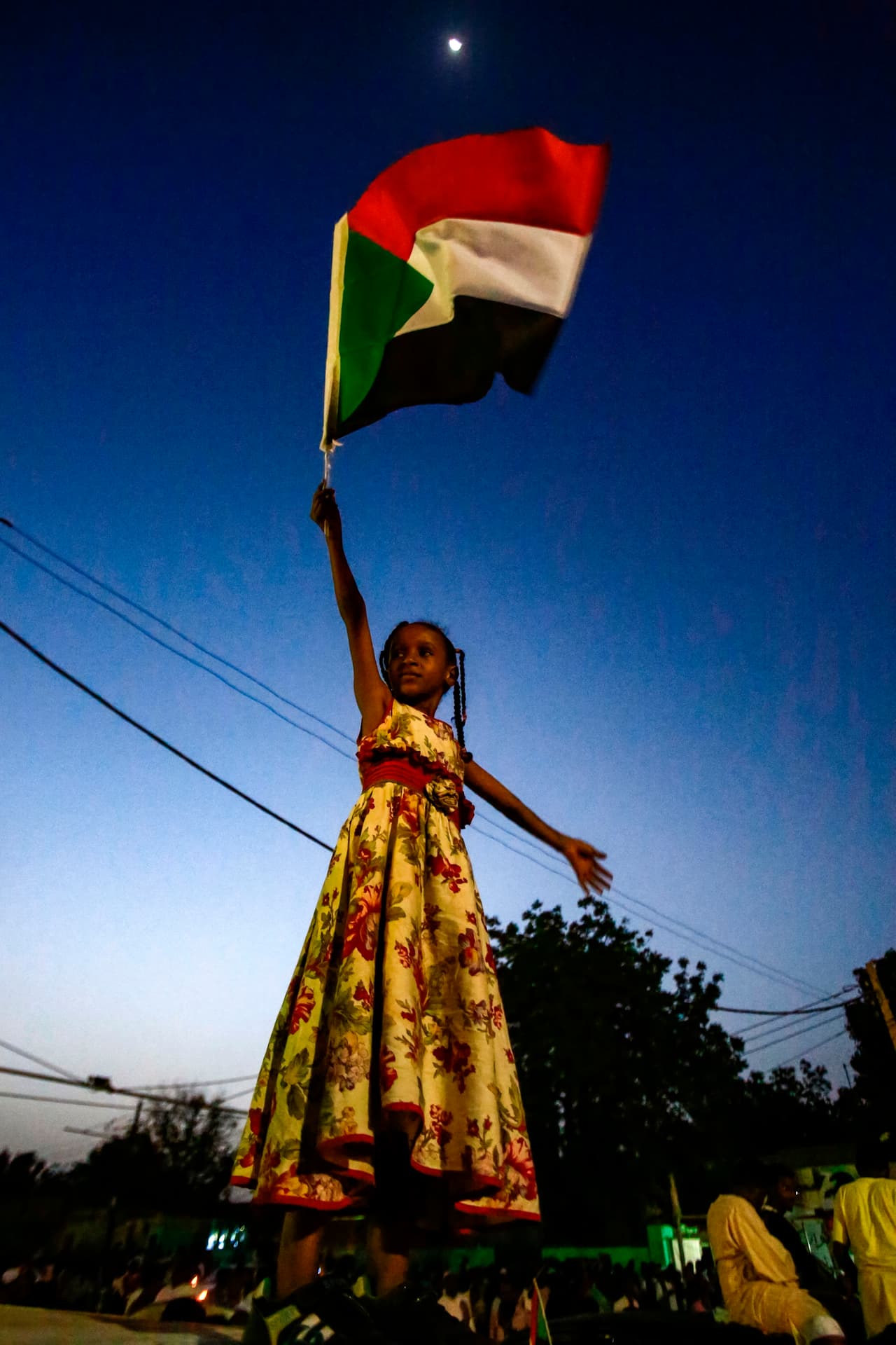 Miles de personas acudieron en masa a la protesta antigubernamental frente al Ministerio de Defensa mientras multitudes salían a las calles de Jartum bailando y gritando consignas en contra de Bashir: "Ha caído, nosotros ganamos".