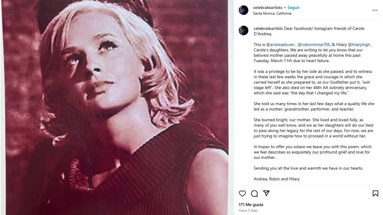 Hijas de Carole D'Andrea informan sobre la muerte de su madre.