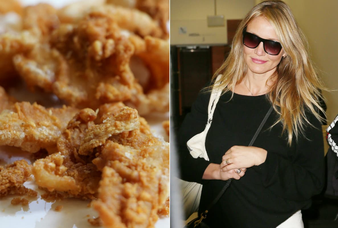 El chicharrón es el punto débil de Cameron Diaz. "Es mi 'snack' favorito en el mundo entero", le dijo a la versión inglesa de la revista Elle.