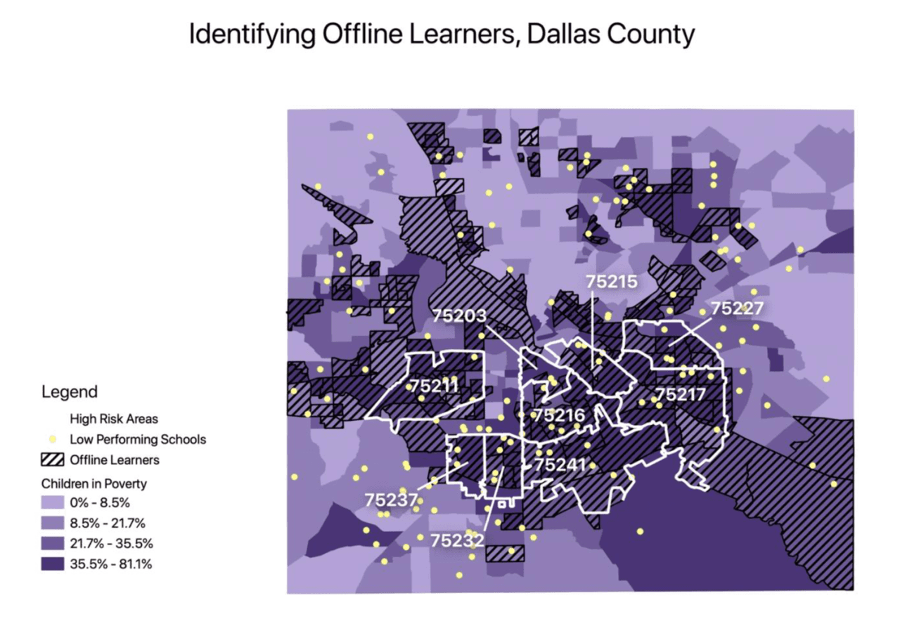 El mapa muestra los lugares en donde los niños tienen menos acceso a computadores e internet.