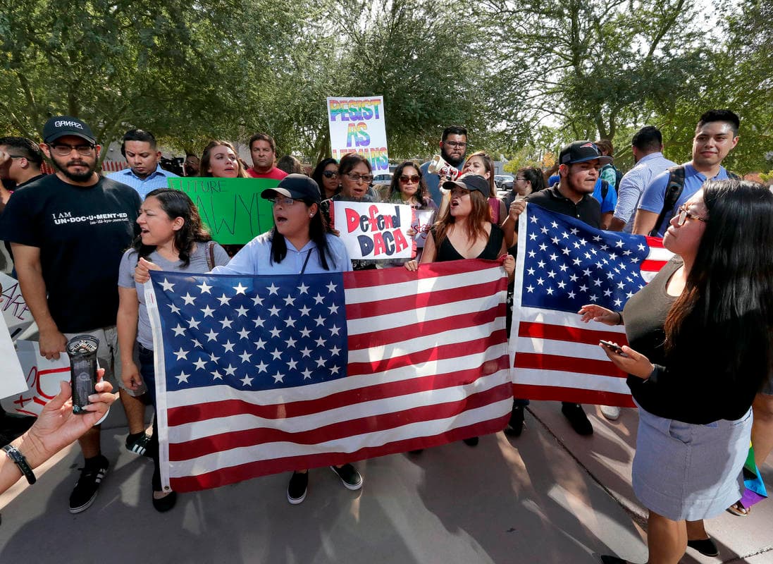 DACA supporters march to the Immigration and Customs Enforcement office to protest after the September 2017 announcement that the program would be suspended with a six-month delay.