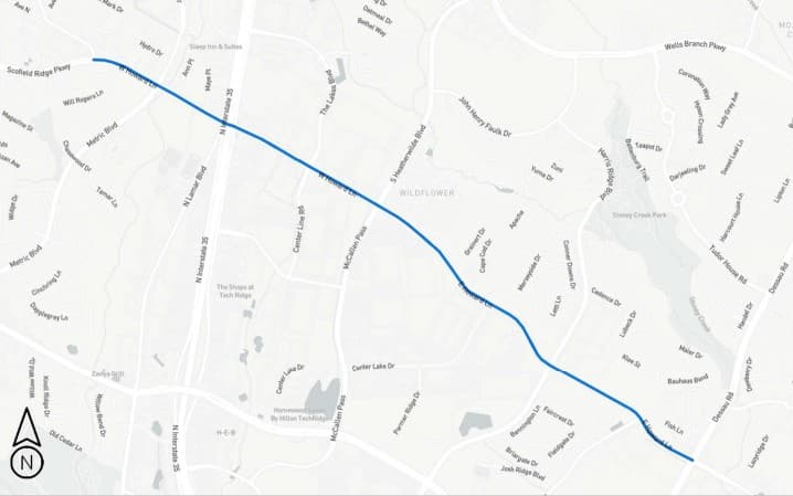 Mapa para el proyecto de iluminación en Howard Lane.