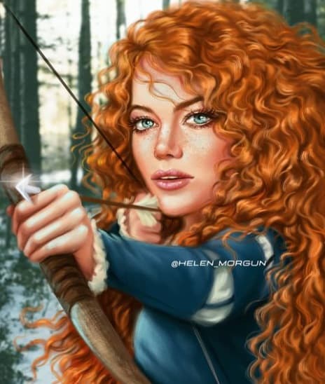 Gracias a su melena rojiza
<b>Emma Stone</b> como luce perfecta como Mérida, la princesa escocesa de DunBroch que es sumamente revolucionaria, valiente y empoderada.