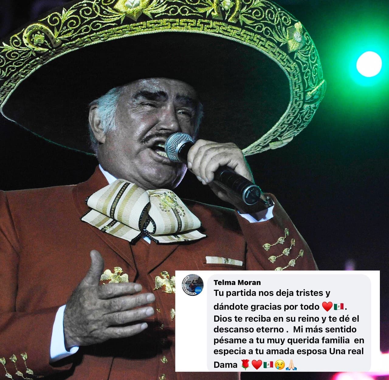 "Tu partida nos deja tristes y dándote gracias por todo. Dios te reciba en su reino y te de el descanso eterno. Mi más sentido pésame a tú muy querida familia, en especial a tú esposa, una real dama": Telma Morán.