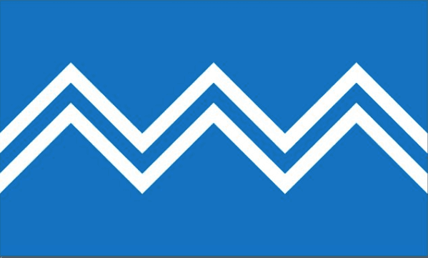 Líneas paralelas de un nítido color blanco cortan a través de un fondo azul brillante, creando picos de montañas apiladas.