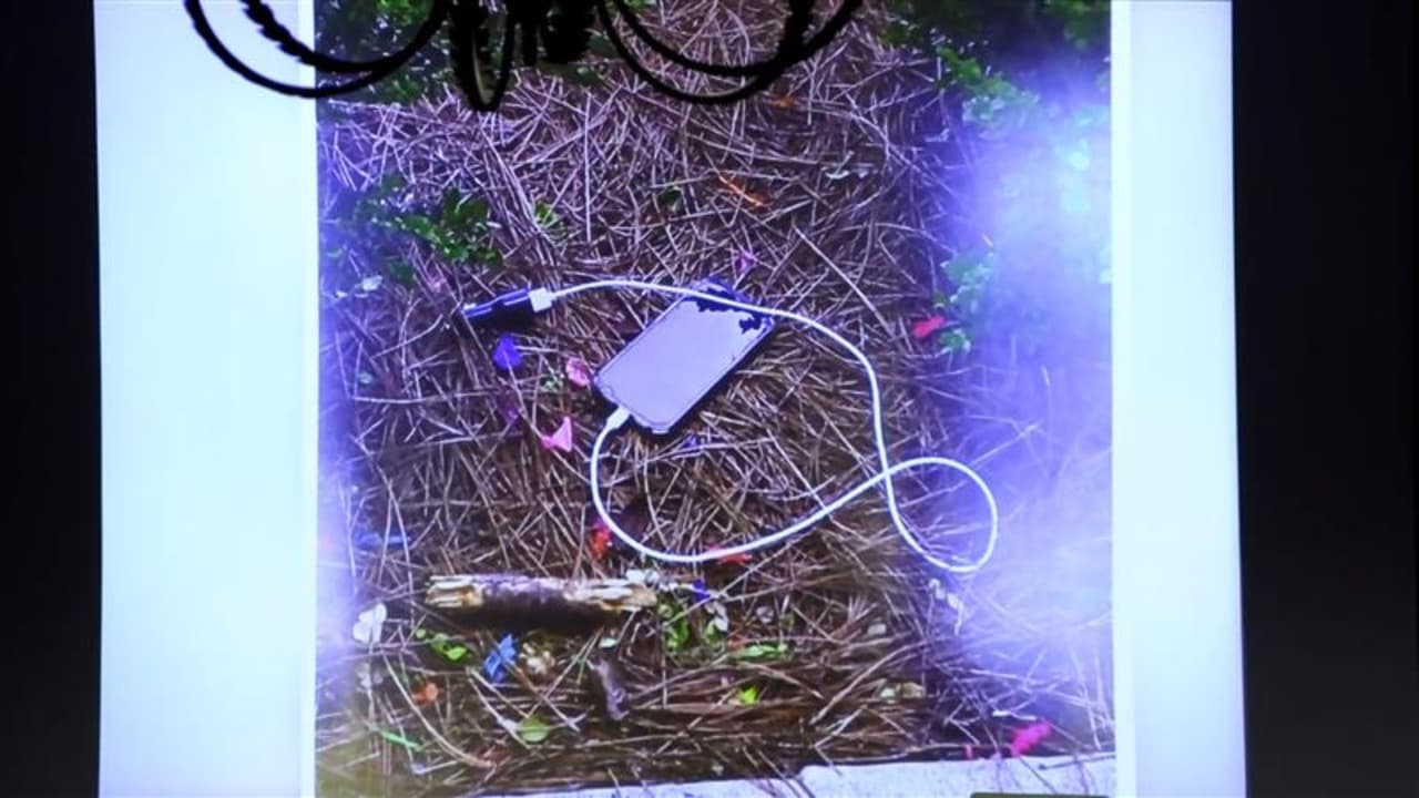 El teléfono de Katia Dueñas fue encontrado junto a su cargador afuera de la vivienda.