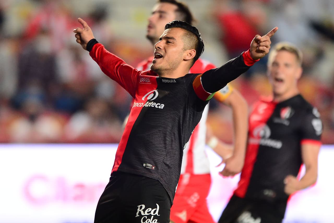 Aldo Rocha celebrates his goal 1-4 of Atlas during the game Necaxa vs Atlas, corresponding to the 17th round match of the Torneo Guard1anes Clausura 2021 of the Liga BBVA MX, at Victoria Stadium, on April 30, 2021.
<br>
<br> Aldo Rocha celebra su gol 1-4 de Atlas durante el partido Necaxa vs Atlas correspondiente a la Jornada 17 del Torneo Clausura Guard1anes 2021 de la Liga BBVA MX, en el Estadio Victoria, el 30 de Abril de 2021.