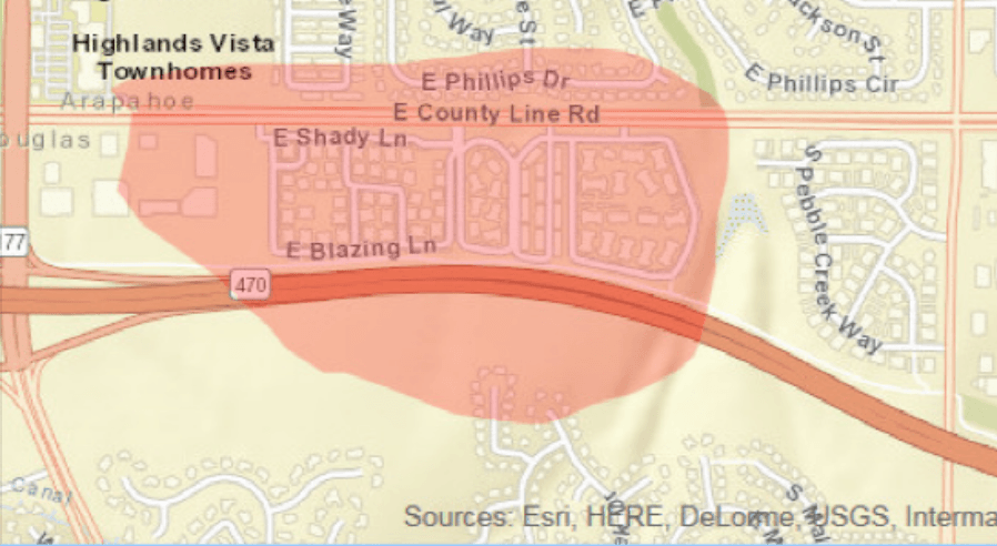 La Oficina del condado de Douglas compartió esta imagen del área afectada para pedir a los residentes que eviten la zona.