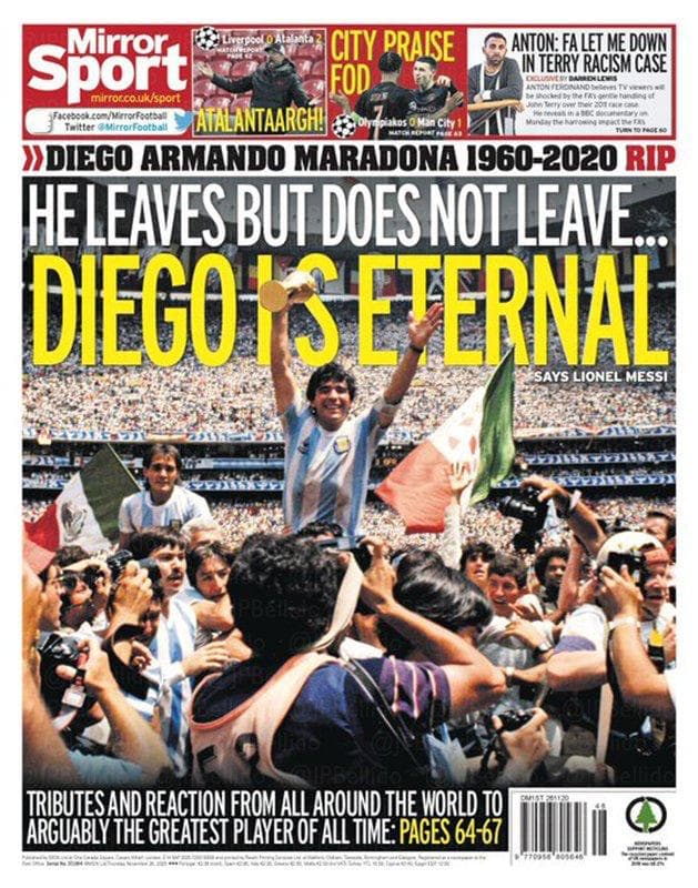 Así reaccionó la prensa mundial al fallecimiento de Maradona | El deceso de la leyenda argentina ocupó las portadas de los principales diarios alrededor del mundo.