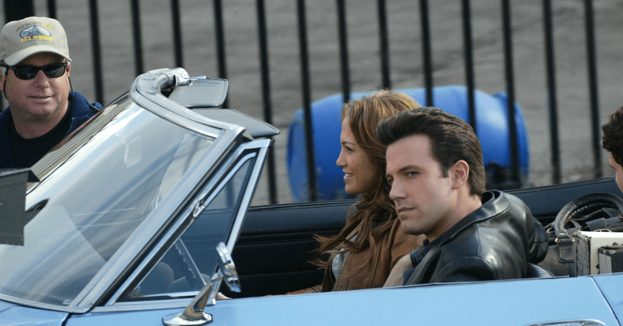 Jennifer Lopez y Ben Affleck en el set de la película 'Gigli'