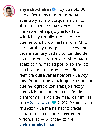 Junto a la imagen escribió un emotivo mensaje en el que habla de sus sentimientos respecto a darle la bienvenida a los 38 años.
