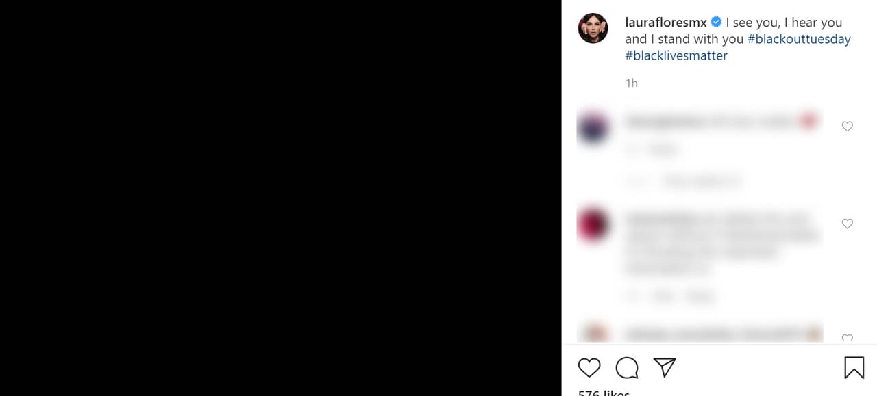 Desde Florida, la cantante y actriz
<b><a href="https://www.instagram.com/p/CA7scTXnuAr/" target="_blank"> Laura Flores</a></b> escribió: "Te veo, te escucho y estoy contigo".