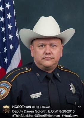 Goforth fue ultimado por un hombre de origen afroamericano en una estación de gasolina de Telge and West Rd en el condado Harris mientras llenaba el tanque de su patrulla.