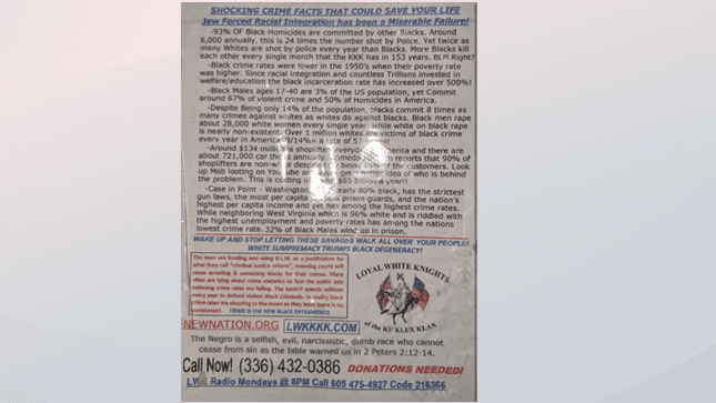 Volantes del KKK ponen en alerta a comunidad en Carolina del Norte