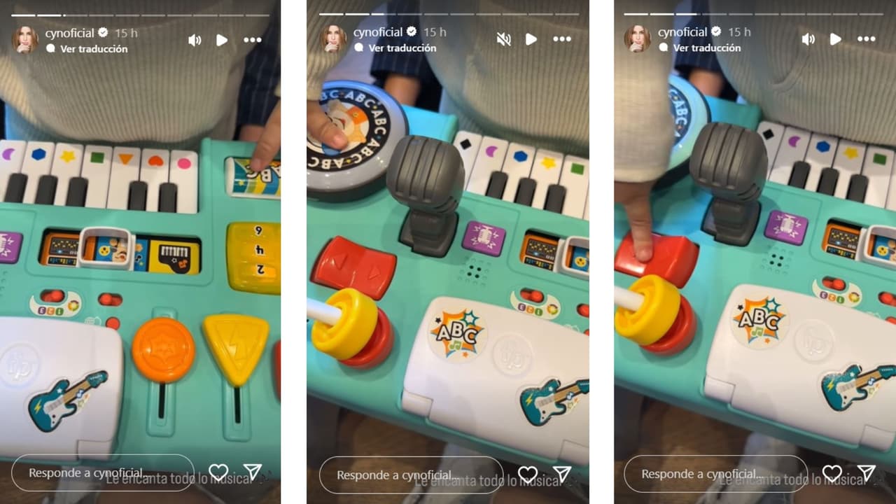 León jugó con su piano de juguete.