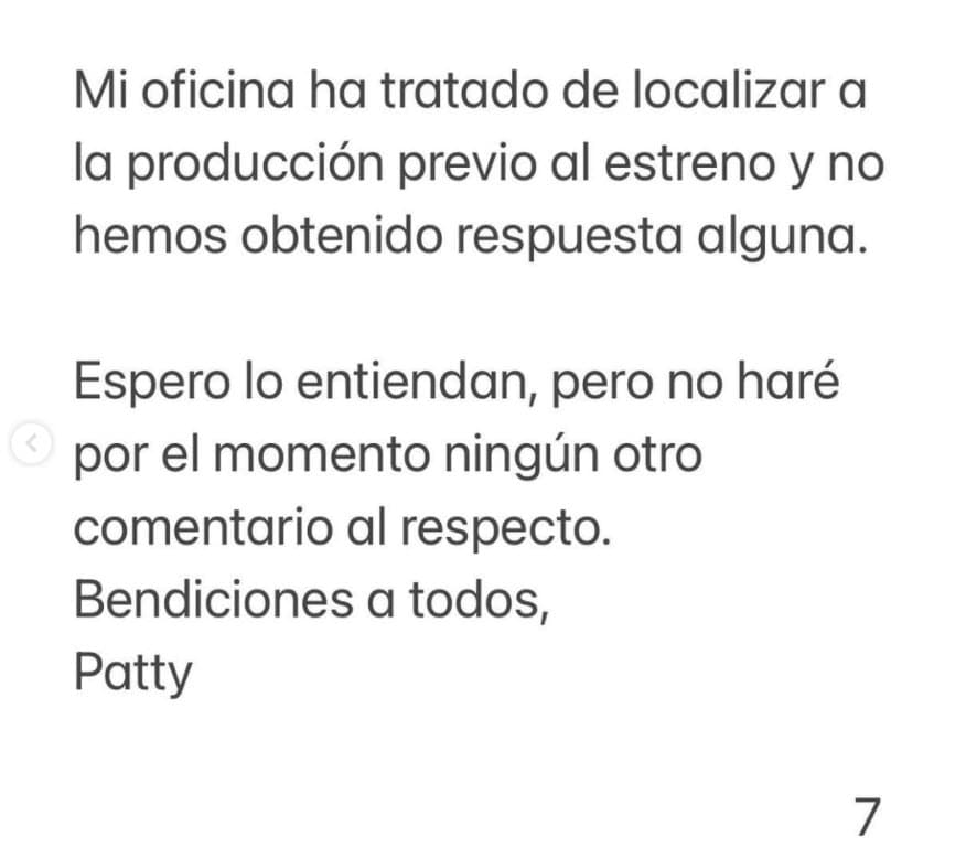 Confirmó que la oficina que la representa ha "tratado de localizar a la producción" de la serie desde antes de que fuera estrenada en Netflix el pasado 18 de abril, pero no obtuvo "respuesta alguna".