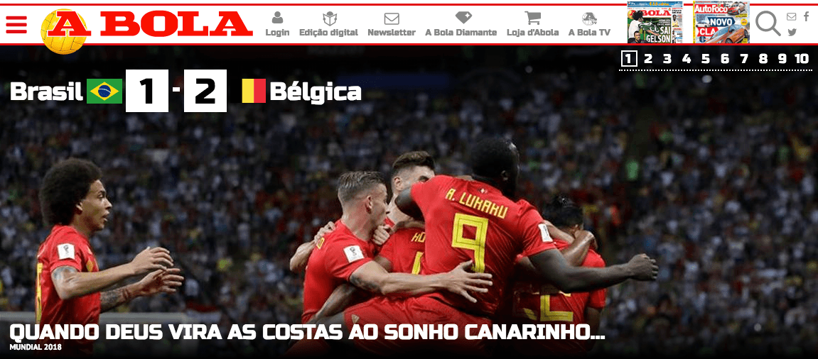 El periódico deportivo portugués
<i>A Bola</i>: Cuando Dios le da la espalda al sueño Canarinho.
