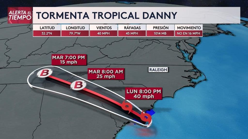 Tormenta tropical Danny se fortalece mientras se acerca a la costa de Carolina del Sur