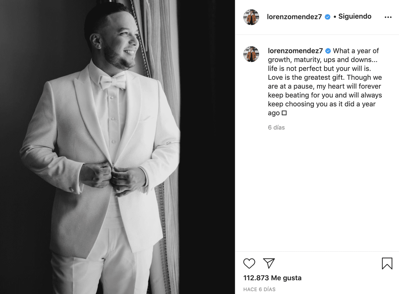 Mientras que
<b>Lorenzo</b> fue más directo y se refirió específicamente a Chiquis: “aunque estemos en una pausa, mi corazón seguirá latiendo siempre por ti y siempre te elegirá a ti como fue hace un año”.