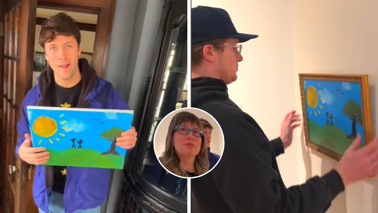 Tiktokers cuelgan pintura horrible en museo y así reaccionó empleada al verla: "Parece de niños"