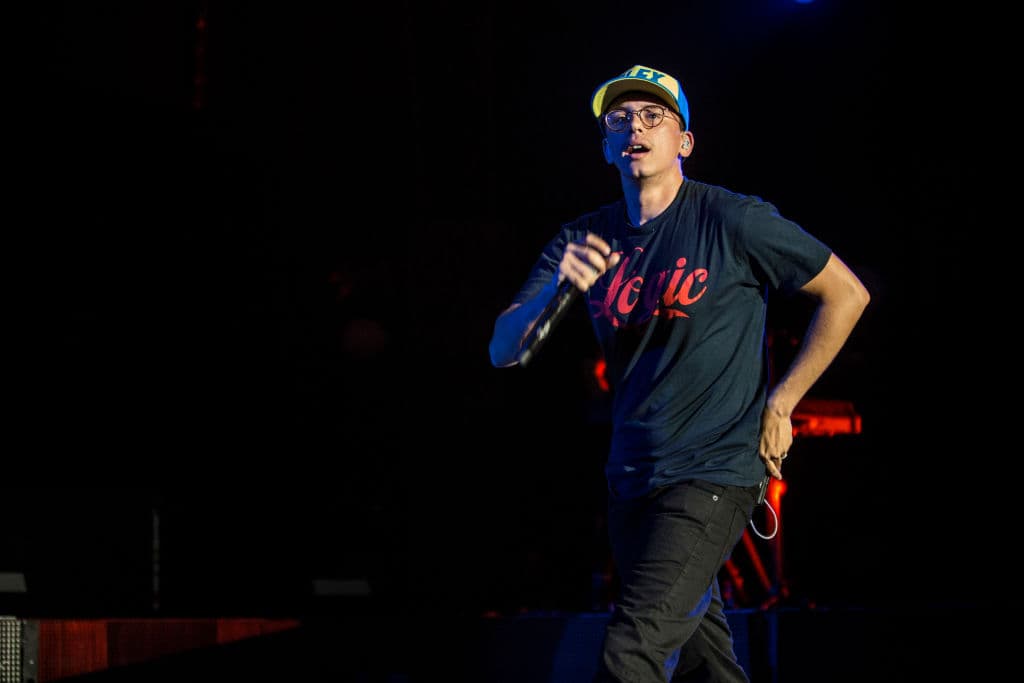 Rapper Logic performs on stage at the Greek Theatre in Los Angeles on July 9, 2017. The rapper recently lent his rapping talents to the adult cartoon,
<i>'Rick and Morty.'</i>