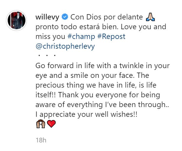 Desde su propia cuenta de Instagram, el actor replicó el mensaje de su hijo y agregó: "
<b><a href="https://www.instagram.com/p/CJCYvlcBIo-/" target="_blank">Con Dios por delante</a></b>, pronto todo estará bien. Te amo y te extraño".
<br>