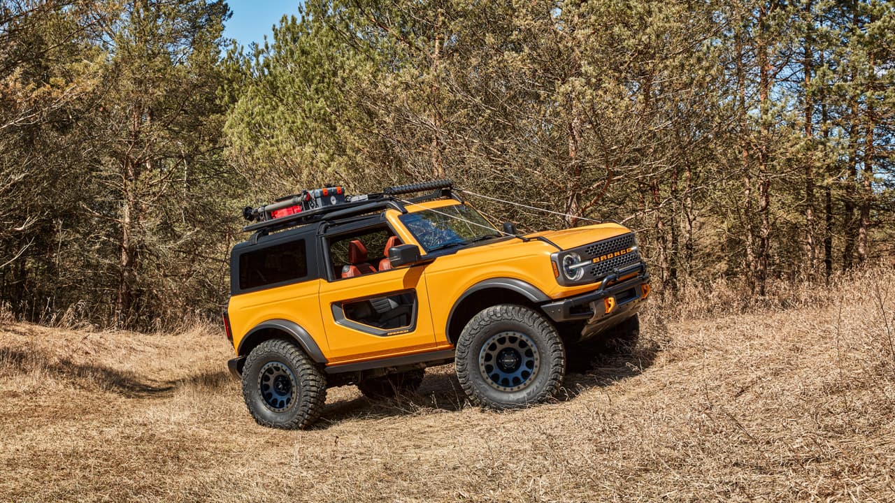With more than 200 factory-backed accessories available at launch, this 2021 Bronco two-door prototype shows how owners can personalize their SUV to get more out of their outdoor experiences. (Aftermarket accessories shown not available for sale. Prototype not representative of production vehicle.)