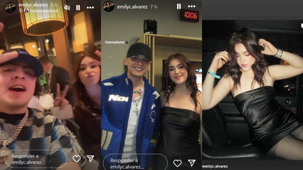 Emily Cinnamon se tomó fotos junto a Peso Pluma y Eduin Caz, quienes estuvieron presentes en la pelea.