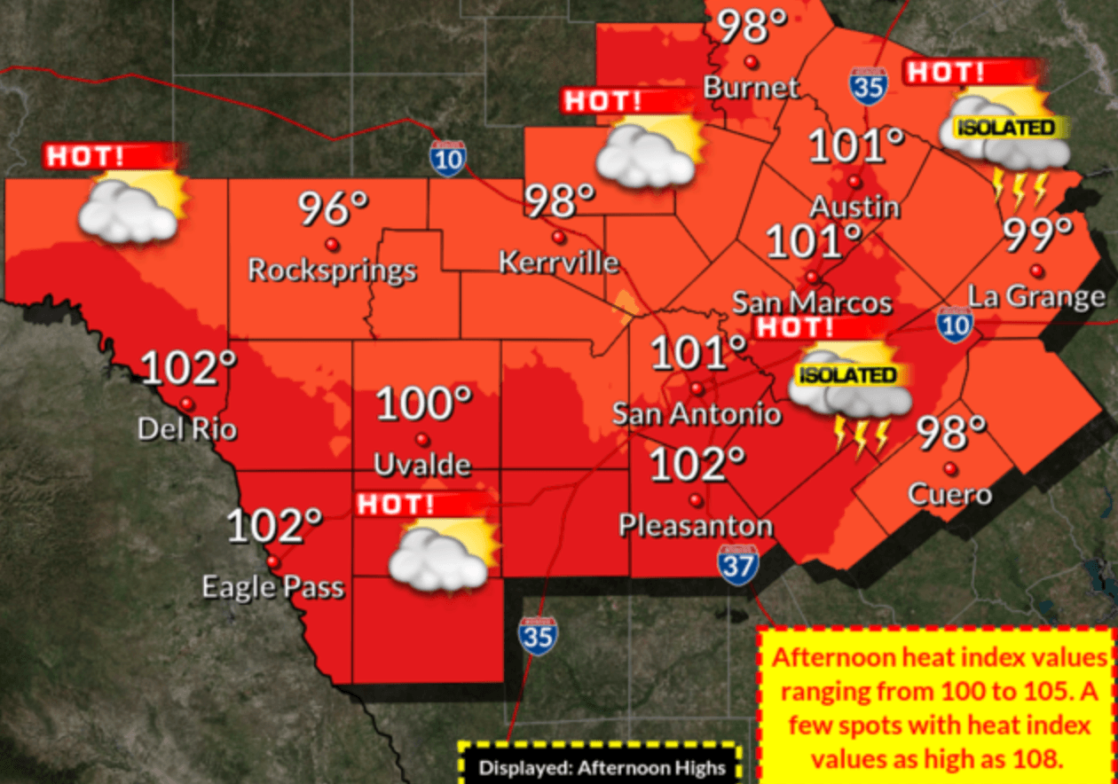 Martes mayormente soleado con temperatura máxima de 101 grados y un índice de calor de 106