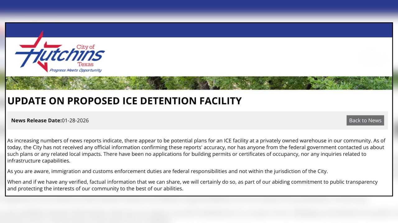 La Ciudad de Hutchins aclara que no ha recibido confirmación oficial sobre un centro de detención de ICE.