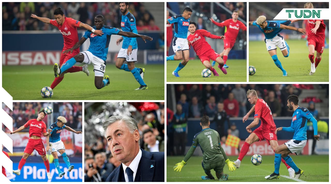 El Napoli derrota 2-3 al Red Bull Salzburg con goles de Mertens (2) e Insgine; por los locales descontó Haland (2).