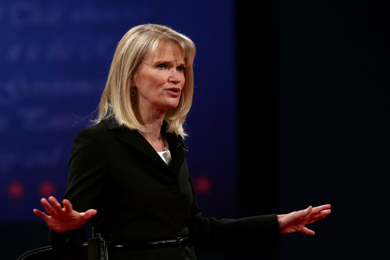 DANVILLE, KY - OCTOBER 11: Debate moderator Martha Raddatz speaks on stage prior to the vice presidential debate at Centre College October 11, 2012 in Danville, Kentucky. This is the second of four debates during the presidential election season and the only debate between the vice presidential candidates before the closely-contested election November 6. (Photo by Justin Sullivan/Getty Images)