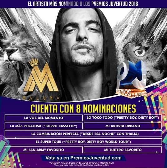 Y Maluma hizo lo mismo en sus redes, él es uno de los más nominados y no pudo dejar de compartirlo.