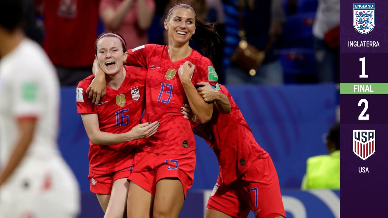 Alex Morgan celebra su gol con el que Estados Unidos venció 2-1 a Inglaterra en Semifinales del Mundial Femenil, Francia 2019.