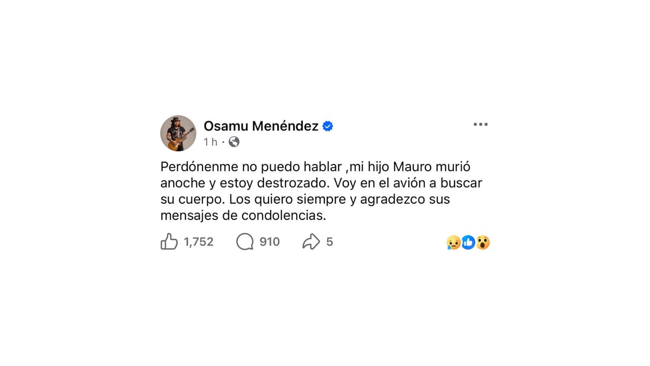 El mensaje de Osamu Menéndez tras el fallecimiento de su hijo.