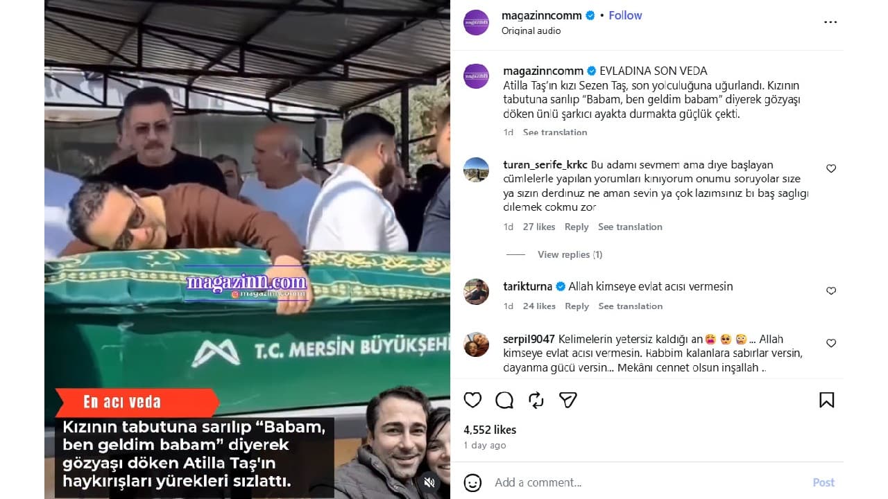 Atilla Taş estaba inconsolable en el funeral de su hija Sezen.