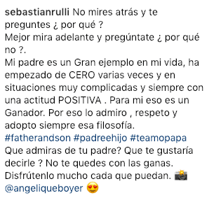 En este mensaje destacó el orgullo que siente al ser hijo de un gran hombre y la alegría que le da tener cerca a su padre y poder compartir momentos así con él.