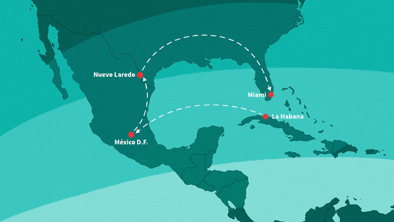 Este es el trayecto que siguió Jorge Carrasco para migrar de La Habana a Miami.