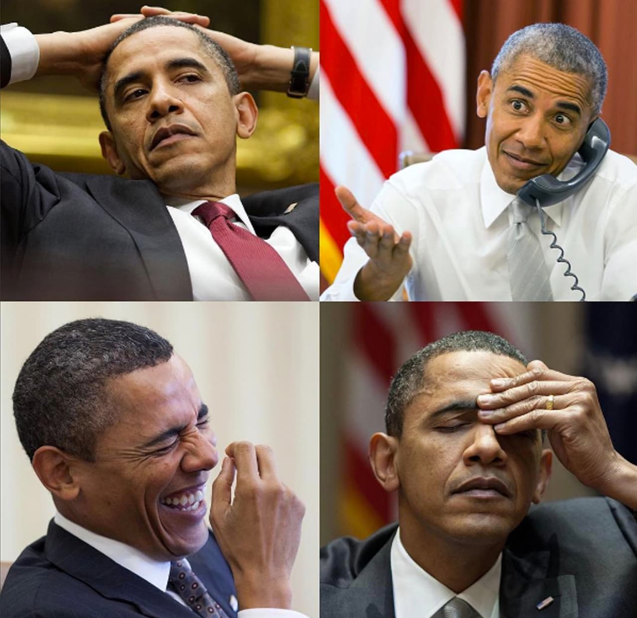 <b>Las expresiones de Barack Obama. </b>Una imagen con cuatro reacciones distintas del expresidente fue publicada por Pete Souza. Junto a estos rostros el fotógrafo escribió: “¿Qué dijo?”.