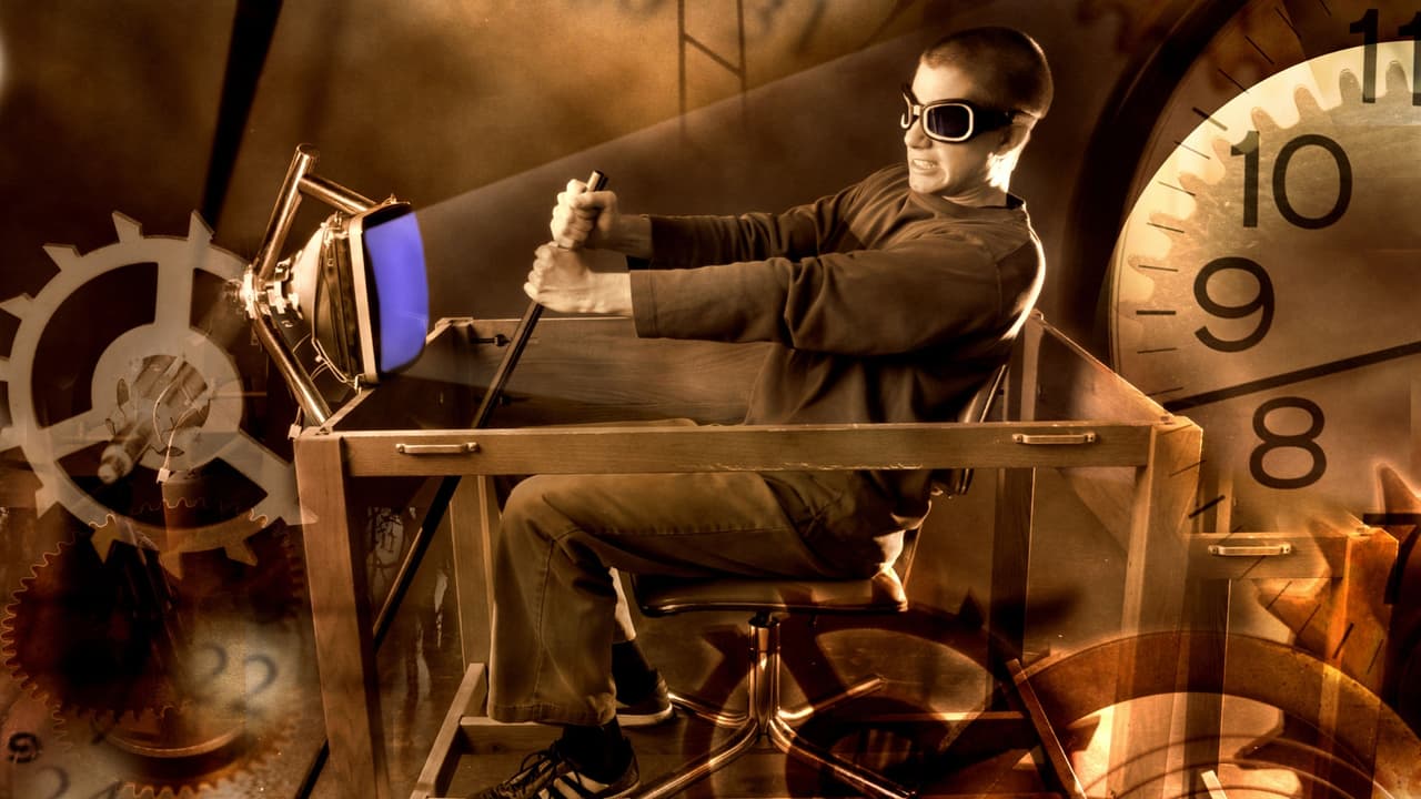 Un hombre en una máquina del tiempo.