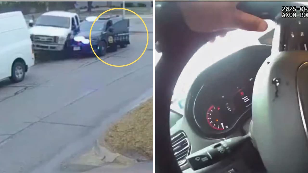 El oficial estaba inclinado adentro de su patrulla cuando vio venir la camioneta a toda velocidad.
<b>En cuestión de segundos, logró agarrarse al volante </b>para no ser arrastrado por el golpe. Solo sufrió heridas menores.