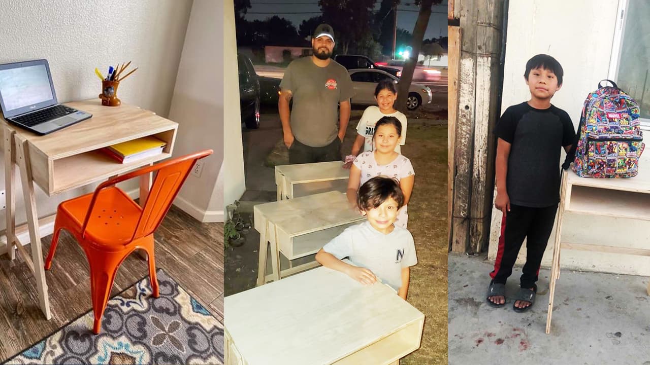 Tres padres de California donan escritorios para apoyar la educación virtual en casa