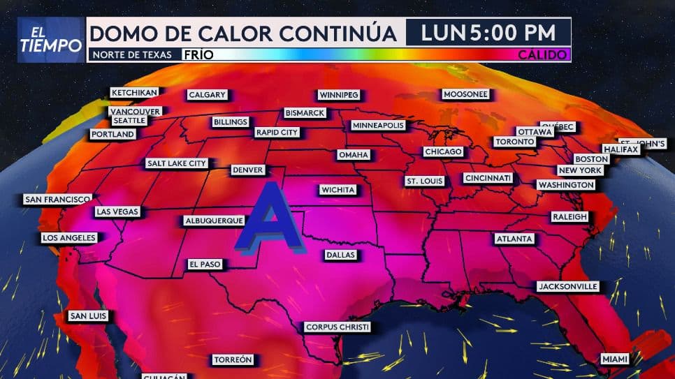 <b>El “domo de calor” continuará afectando gran parte del norte de Texas</b>. Este fenómeno se produce cuando
<a href="https://www.univision.com/local/dallas-kuvn/que-es-el-domo-de-calor-y-por-que-nos-afecta-en-el-norte-de-texas-video" target="_blank">un sistema de alta presión se establece sobre una región, provocando un notable aumento en las temperaturas. </a>