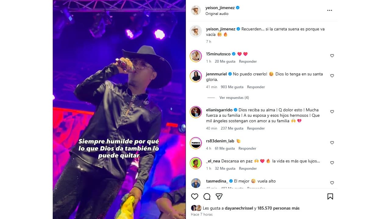 La última publicación de Yeison Jiménez.