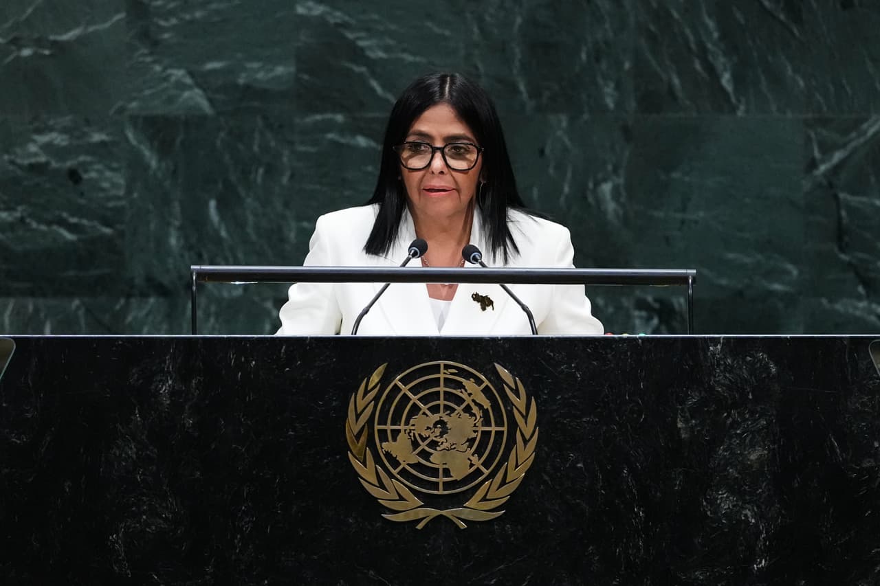 Delcy Rodríguez, presidenta en funciones de Venezuela, se dirige a la 81.ª sesión de la Asamblea General de las Naciones Unidas en la sede de la ONU el miércoles 23 de septiembre de 2026.